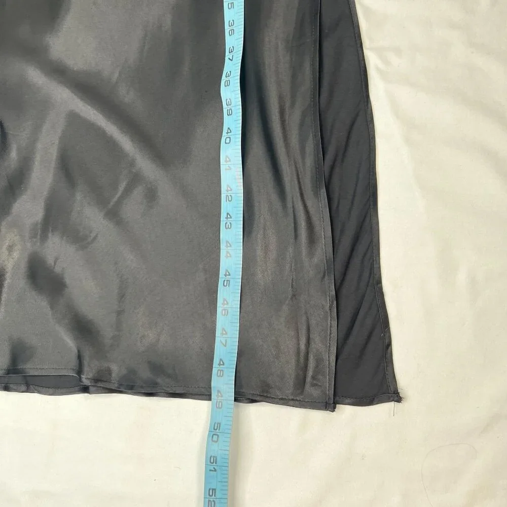 Zara Side Ruched Midi Slip Dress Satin Effect Black Straps Sleek Party Small - Picture 12 of 16